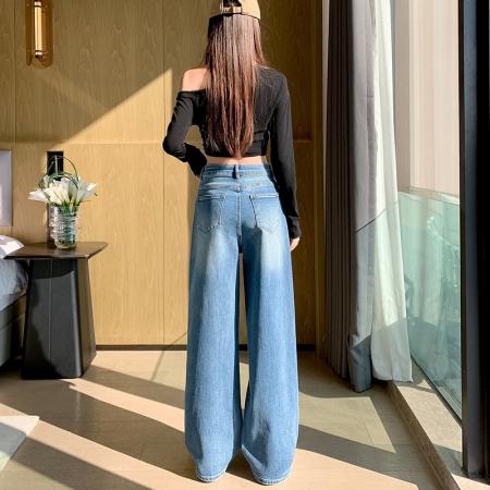 FA55965# 星星烫钻牛仔裤女新款春季设计感高腰直筒小个子阔腿裤 服裝批發女裝批發服飾貨源