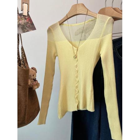 FA55968# 收腰显瘦大V领长袖针织开衫女基础款软糯坑条单纯上衣打底外穿 服裝批發女裝批發服飾貨源