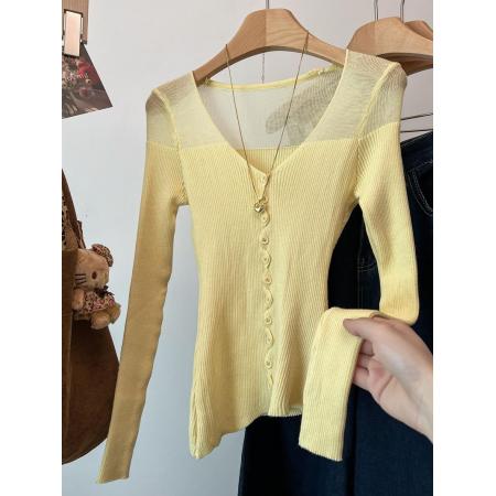 FA55968# 收腰显瘦大V领长袖针织开衫女基础款软糯坑条单纯上衣打底外穿 服裝批發女裝批發服飾貨源