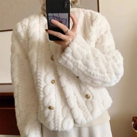 FA55973# 新款冬季加厚仿水貂绒气质小香风皮草毛毛外套女短款宽松显瘦 服裝批發女裝批發服飾貨源