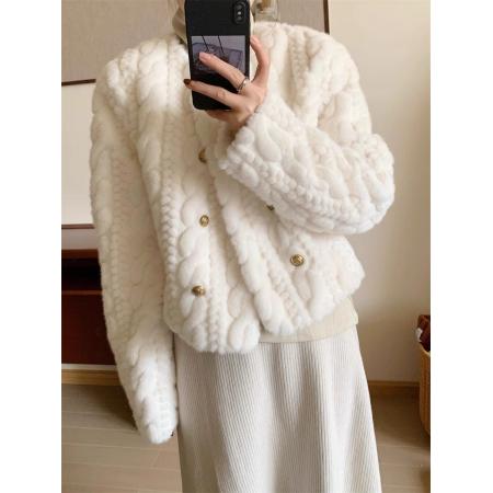 FA55973# 新款冬季加厚仿水貂绒气质小香风皮草毛毛外套女短款宽松显瘦 服裝批發女裝批發服飾貨源