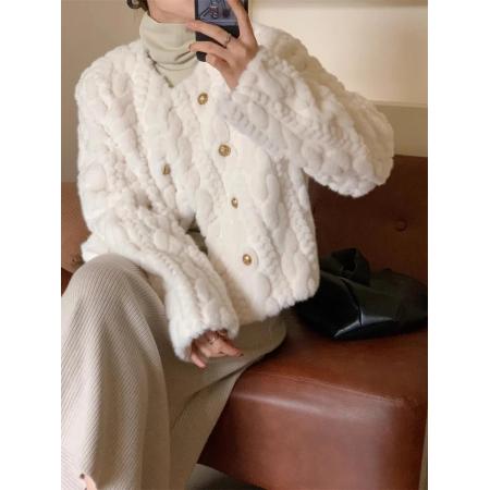 FA55973# 新款冬季加厚仿水貂绒气质小香风皮草毛毛外套女短款宽松显瘦 服裝批發女裝批發服飾貨源