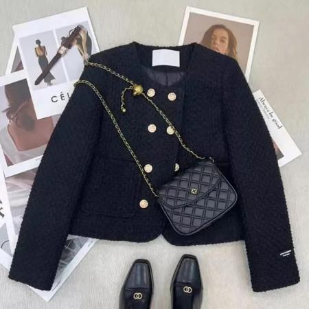 FA55974# 法式双排香风气质短款夹棉外套秋冬新款小个加厚高级名媛上衣 服裝批發女裝批發服飾貨源