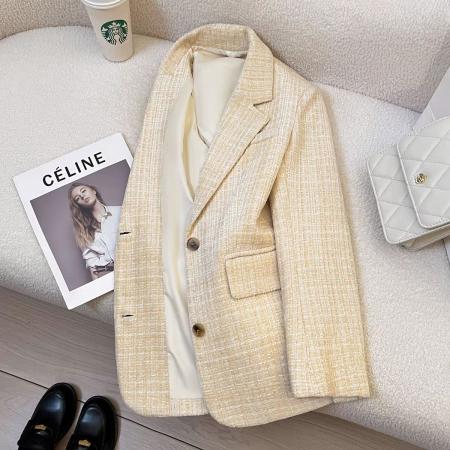 FA55977# 米黄色时尚设计感西装外套女秋冬季新款高级感气质百搭西服 服裝批發女裝批發服飾貨源