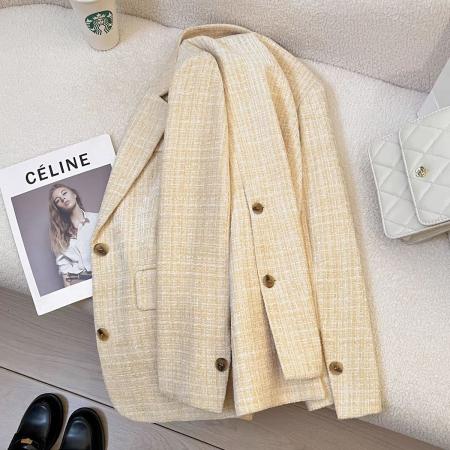 FA55977# 米黄色时尚设计感西装外套女秋冬季新款高级感气质百搭西服 服裝批發女裝批發服飾貨源