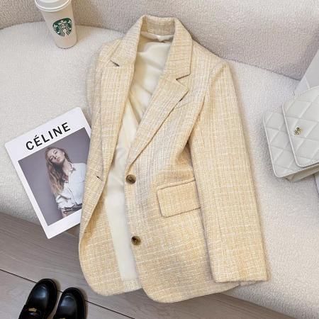 FA55977# 米黄色时尚设计感西装外套女秋冬季新款高级感气质百搭西服 服裝批發女裝批發服飾貨源