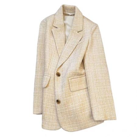 FA55977# 米黄色时尚设计感西装外套女秋冬季新款高级感气质百搭西服 服裝批發女裝批發服飾貨源