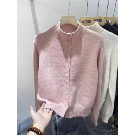 FA55978# 深灰色高领单排扣针织开衫冬季新款保暖上衣女 服裝批發女裝批發服飾貨源