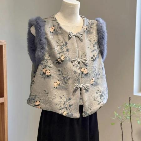 FA55979# 高级感显高显白减龄新中式小马甲仿兔毛毛女短款国风秋冬坎肩加绒 服裝批發女裝批發服飾貨源