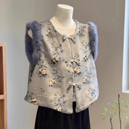 FA55979# 高级感显高显白减龄新中式小马甲仿兔毛毛女短款国风秋冬坎肩加绒 服裝批發女裝批發服飾貨源