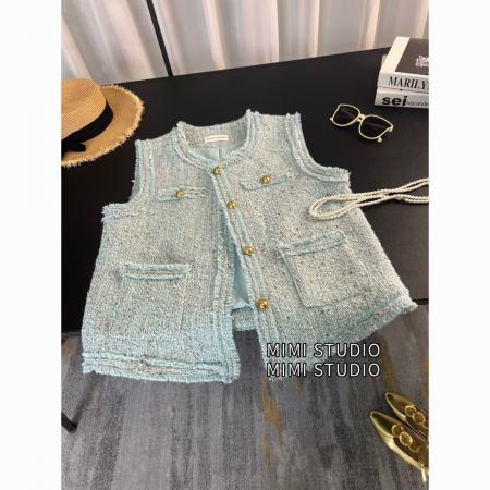 FA55984# 法式气质小香风马甲女春季粗花呢编织马甲百搭叠穿 服裝批發女裝批發服飾貨源