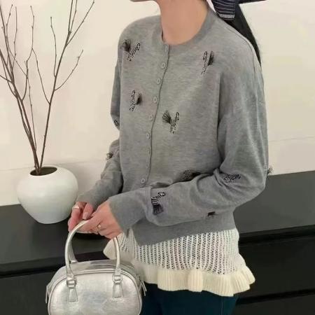 FA56001# 春季新款刺绣毛针织衫开衫女薄款外套设计感上衣 服裝批發女裝批發服飾貨源