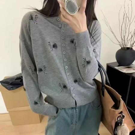 FA56001# 春季新款刺绣毛针织衫开衫女薄款外套设计感上衣 服裝批發女裝批發服飾貨源