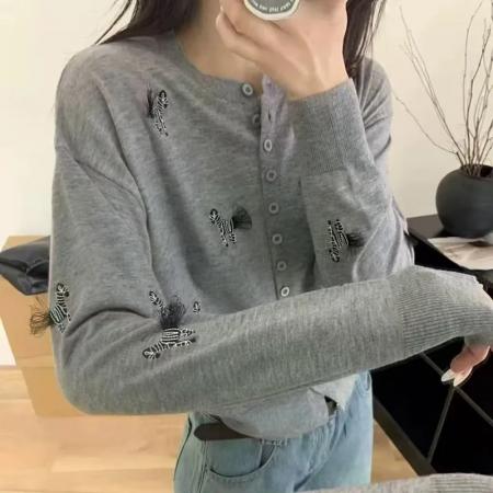 FA56001# 春季新款刺绣毛针织衫开衫女薄款外套设计感上衣 服裝批發女裝批發服飾貨源