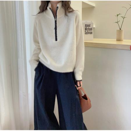 FA56002# 时尚高领半拉链羊绒针织衫高级感软糯百搭毛衣冬季套头上衣女 服裝批發女裝批發服飾貨源