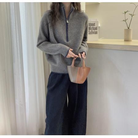 FA56002# 时尚高领半拉链羊绒针织衫高级感软糯百搭毛衣冬季套头上衣女 服裝批發女裝批發服飾貨源