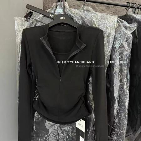 FA56004# 假两件秋冬季韩版百搭时尚百搭纯色显瘦拉链上衣 服裝批發女裝批發服飾貨源