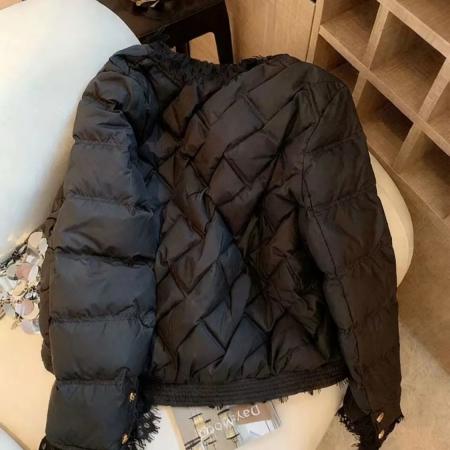 FA56005# 欧洲站时尚设计感蕾丝拼接花边长袖香风菱格棉服 服裝批發女裝批發服飾貨源