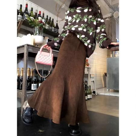 FA56009# 复古灯芯绒半身裙女冬加厚保暖包臀鱼尾裙长裙子 服裝批發女裝批發服飾貨源