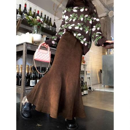 FA56009# 复古灯芯绒半身裙女冬加厚保暖包臀鱼尾裙长裙子 服裝批發女裝批發服飾貨源