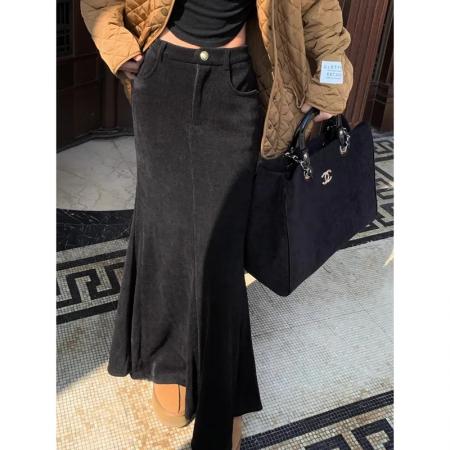 FA56009# 复古灯芯绒半身裙女冬加厚保暖包臀鱼尾裙长裙子 服裝批發女裝批發服飾貨源