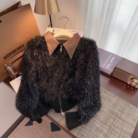 FA56012# 秋冬新款时尚水貂绒法式软糯毛毛感皮领设计感针织开衫毛衣女 服裝批發女裝批發服飾貨源