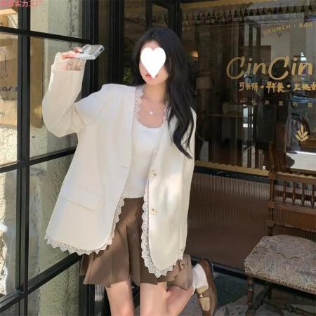 FA56013# 小香风西装外套蕾丝拼接女春秋新款百搭韩系温柔 服裝批發女裝批發服飾貨源