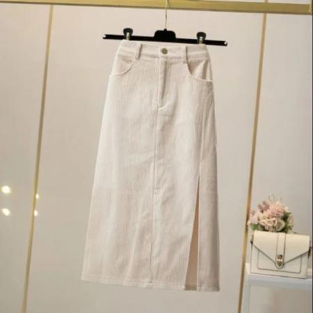 FA56018# 秋冬季港风复古灯芯绒半身裙女高腰显瘦开叉A字中长裙包臀一步裙 服裝批發女裝批發服飾貨源