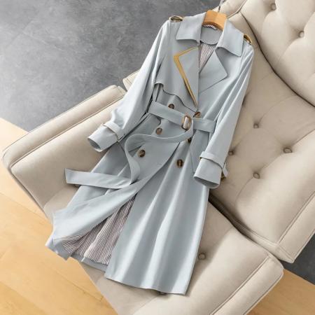 FA56021# 新款风衣女外套中长春秋韩版收腰百搭小个子英伦风修身显气质 服裝批發女裝批發服飾貨源