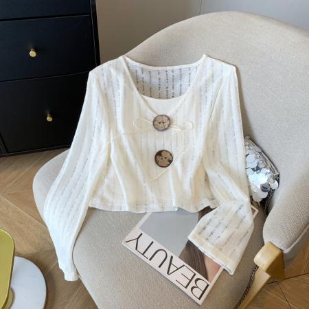 FA56023# 时尚百搭洋气甜美吊带+罩衫T恤两件套大纽扣设计感小众 服裝批發女裝批發服飾貨源