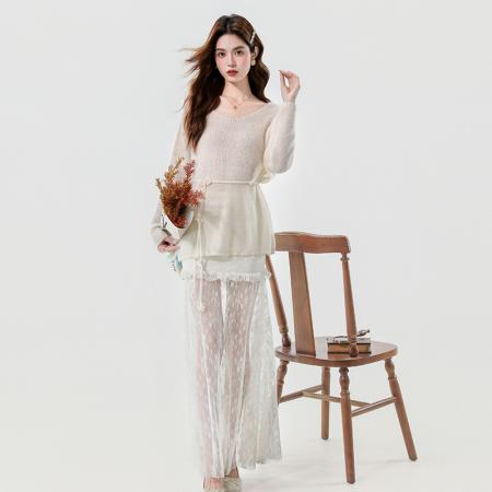 FA56031# 春季新款法式优雅气质精致小女人针织毛衣+蕾丝半身裙 服裝批發女裝批發服飾貨源