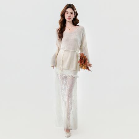 FA56031# 春季新款法式优雅气质精致小女人针织毛衣+蕾丝半身裙 服裝批發女裝批發服飾貨源