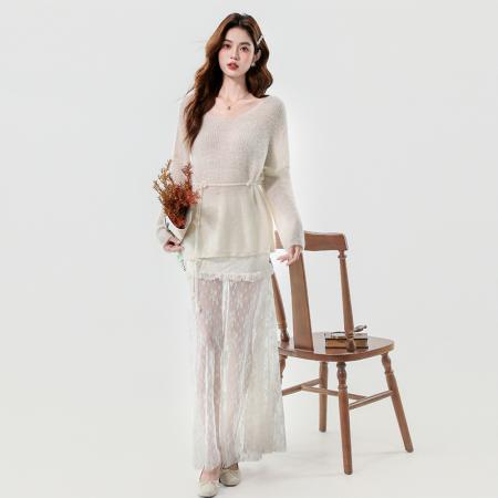 FA56031# 春季新款法式优雅气质精致小女人针织毛衣+蕾丝半身裙 服裝批發女裝批發服飾貨源