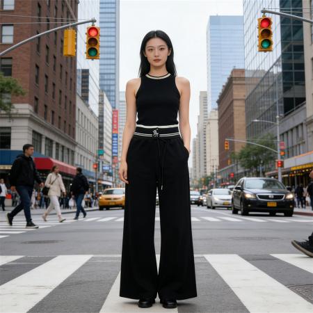 运动风松紧腰头阔腿裤显瘦抽绳裤子春夏百搭舒适垂感休闲裤 服裝批發女裝批發服飾貨源