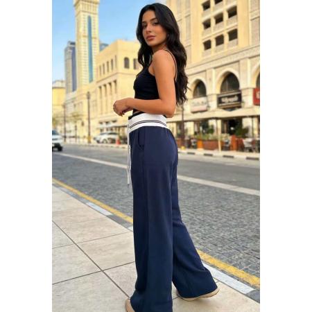 运动风松紧腰头阔腿裤显瘦抽绳裤子春夏百搭舒适垂感休闲裤 服裝批發女裝批發服飾貨源