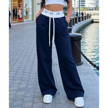 韩系运动风字母腰头黑色显瘦抽绳裤子春夏百搭舒适垂感休闲裤 服裝批發女裝批發服飾貨源