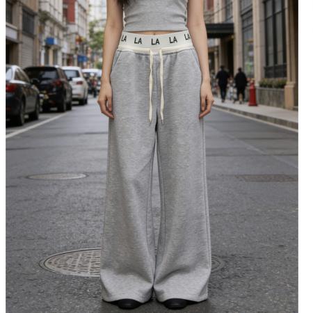 韩系运动风字母腰头黑色显瘦抽绳裤子春夏百搭舒适垂感休闲裤 服裝批發女裝批發服飾貨源