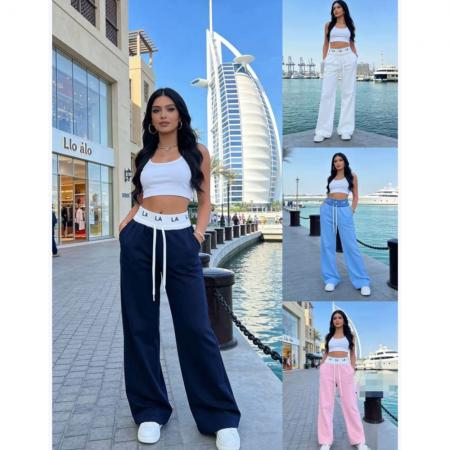 韩系运动风字母腰头黑色显瘦抽绳裤子春夏百搭舒适垂感休闲裤 服裝批發女裝批發服飾貨源