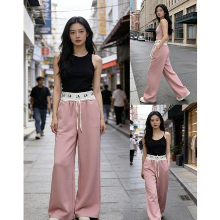 韩系运动风字母腰头黑色显瘦抽绳裤子春夏百搭舒适垂感休闲裤 服裝批發女裝批發服飾貨源