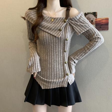 FA56037# 新款春款大码女装胖MM设计感落肩小众别致显瘦百搭上衣 服裝批發女裝批發服飾貨源