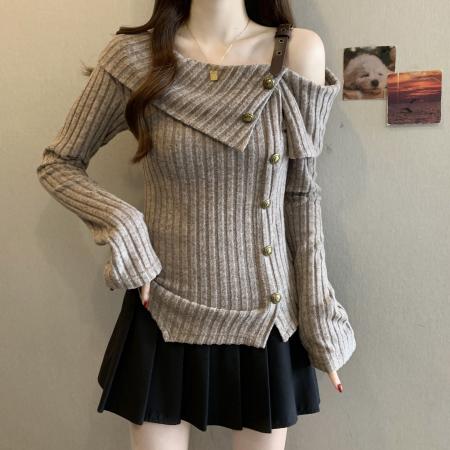 FA56037# 新款春款大码女装胖MM设计感落肩小众别致显瘦百搭上衣 服裝批發女裝批發服飾貨源