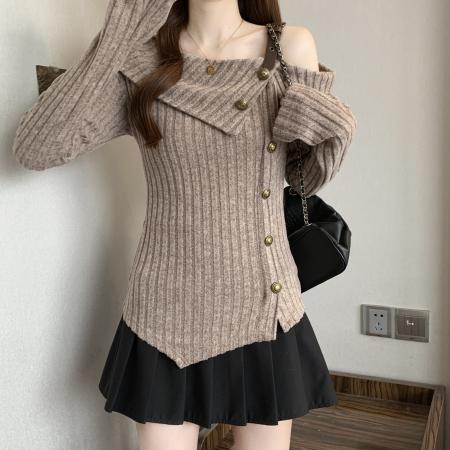 FA56037# 新款春款大码女装胖MM设计感落肩小众别致显瘦百搭上衣 服裝批發女裝批發服飾貨源