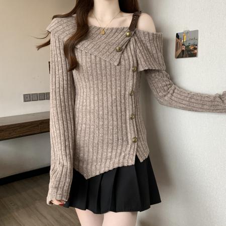 FA56037# 新款春款大码女装胖MM设计感落肩小众别致显瘦百搭上衣 服裝批發女裝批發服飾貨源