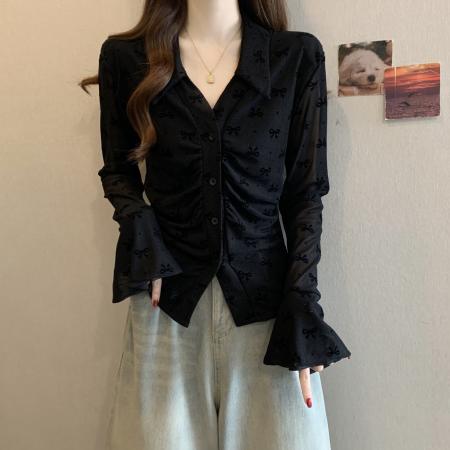 FA56039# 新款春款大码女装蝴蝶结花型设计感小众显瘦百搭衬衫上衣 服裝批發女裝批發服飾貨源