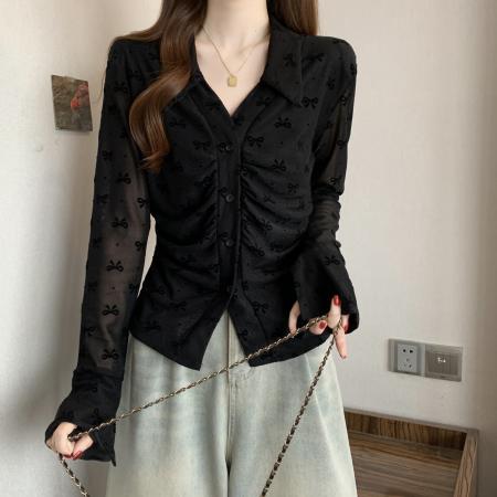 FA56039# 新款春款大码女装蝴蝶结花型设计感小众显瘦百搭衬衫上衣 服裝批發女裝批發服飾貨源