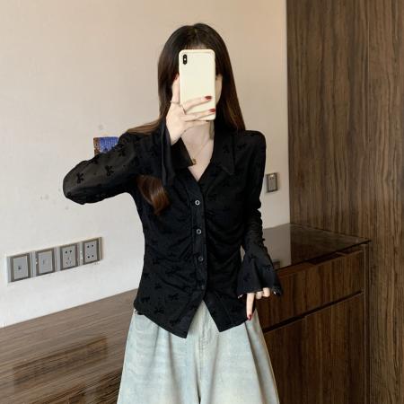 FA56039# 新款春款大码女装蝴蝶结花型设计感小众显瘦百搭衬衫上衣 服裝批發女裝批發服飾貨源