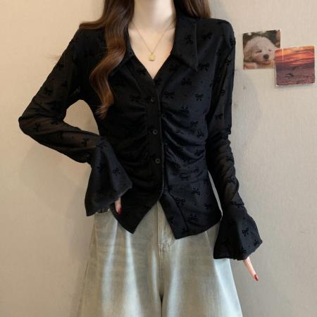 FA56039# 新款春款大码女装蝴蝶结花型设计感小众显瘦百搭衬衫上衣 服裝批發女裝批發服飾貨源