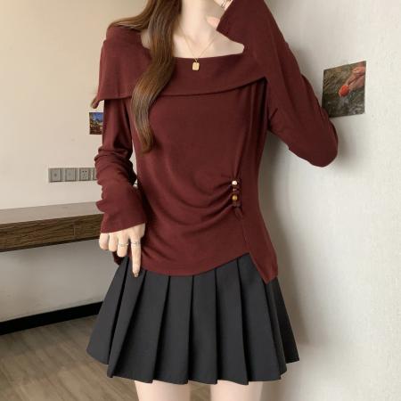 FA56042# 春款大码女装胖MM设计感纯棉气质一字肩不规则显瘦上衣 服裝批發女裝批發服飾貨源