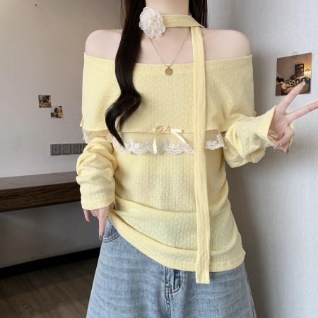 FA56043# ～早春设计感超好看飘带挂脖漂亮针织衫配袖套 服裝批發女裝批發服飾貨源