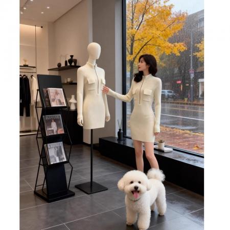 FA56056# 白色裙子修身包臀御姐春季短裙女新款长袖打底内搭针织连衣裙 服裝批發女裝批發服飾貨源